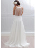 Ivory Polka Dot Organza Sheer Back Modern Long Wedding Dress